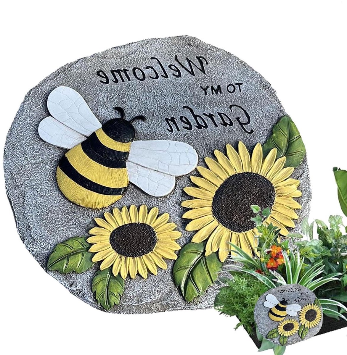 Decoratieve Stapstenen - Tuinpad Stenen - Tuin Verfraaien - Zonnebloem Bijen Ontwerp - 23.5 cm - Standaard