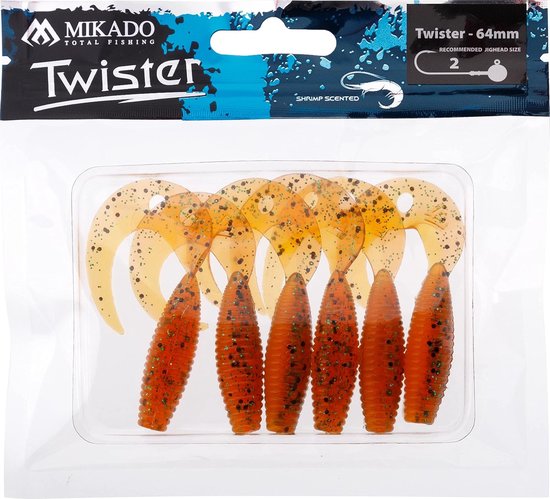Mikado Twister Softbait - Rubberen vissen bijvangers - Roofvissen vangen - Extra golf beweging - 64 mm - Oranje van Mikado — afbeelding 2