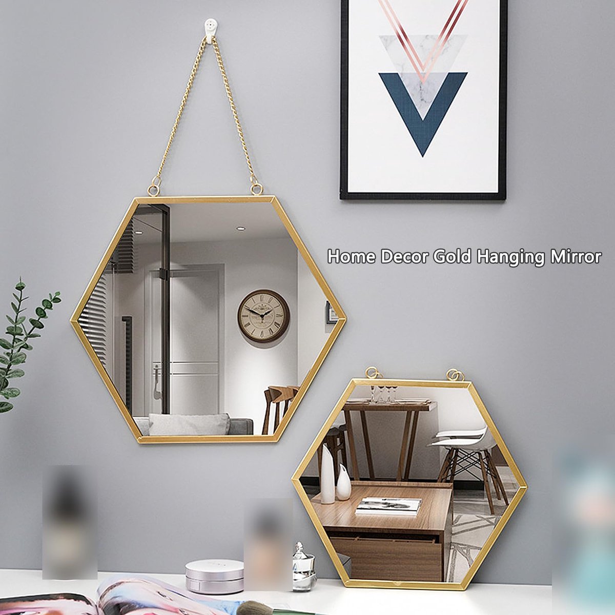 SnelShoppen - Gouden Wandspiegel met Ketting voor Badkamer, Slaapkamer en Hotels | Duurzame Decoratieve Muurspiegel | Ideaal voor Ijdelheid & Interieu