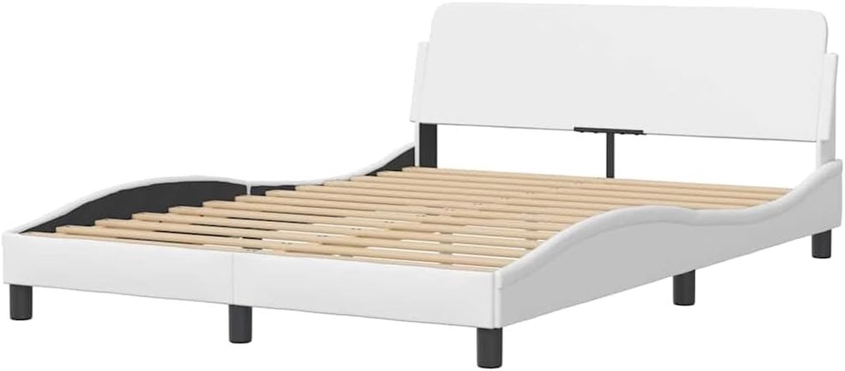 Bedframe met hoofdbord - Slaapmeubel - Comfortabel slapen - Duurzaam kunstleer - 120x200 cm - Wit