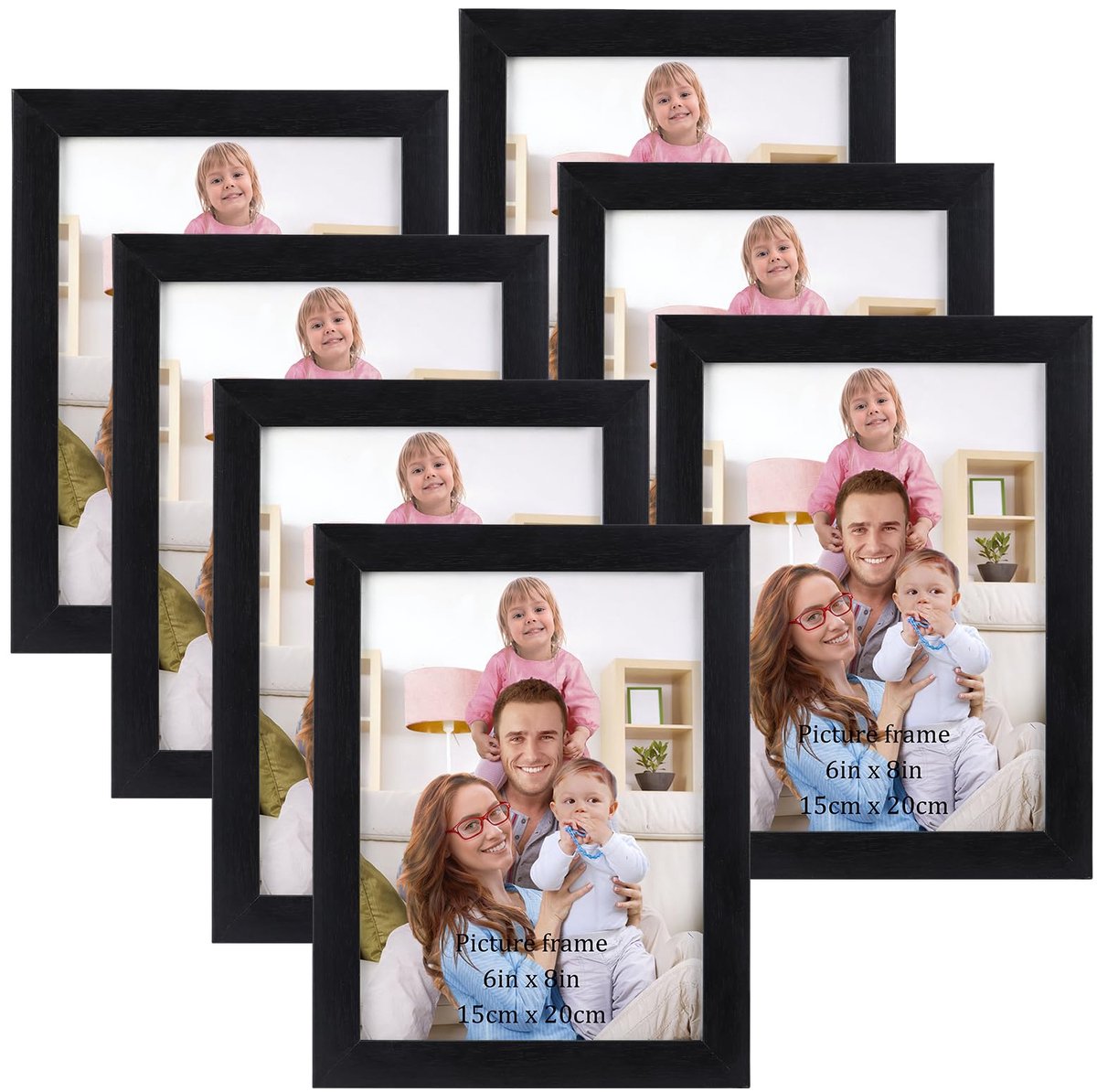 SnelShoppen - Giftgarden Fotolijst Set van 7 - Zwarte Fotolijsten 15x20 cm voor Tafel of Muur - Perfect voor Slaapkamer, Kantoor, Galerij, Thuisdecora