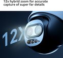 Close-up van de Imou Cruiser Z camera met twee lenzen en vier infraroodlampen, met "12x" erop.