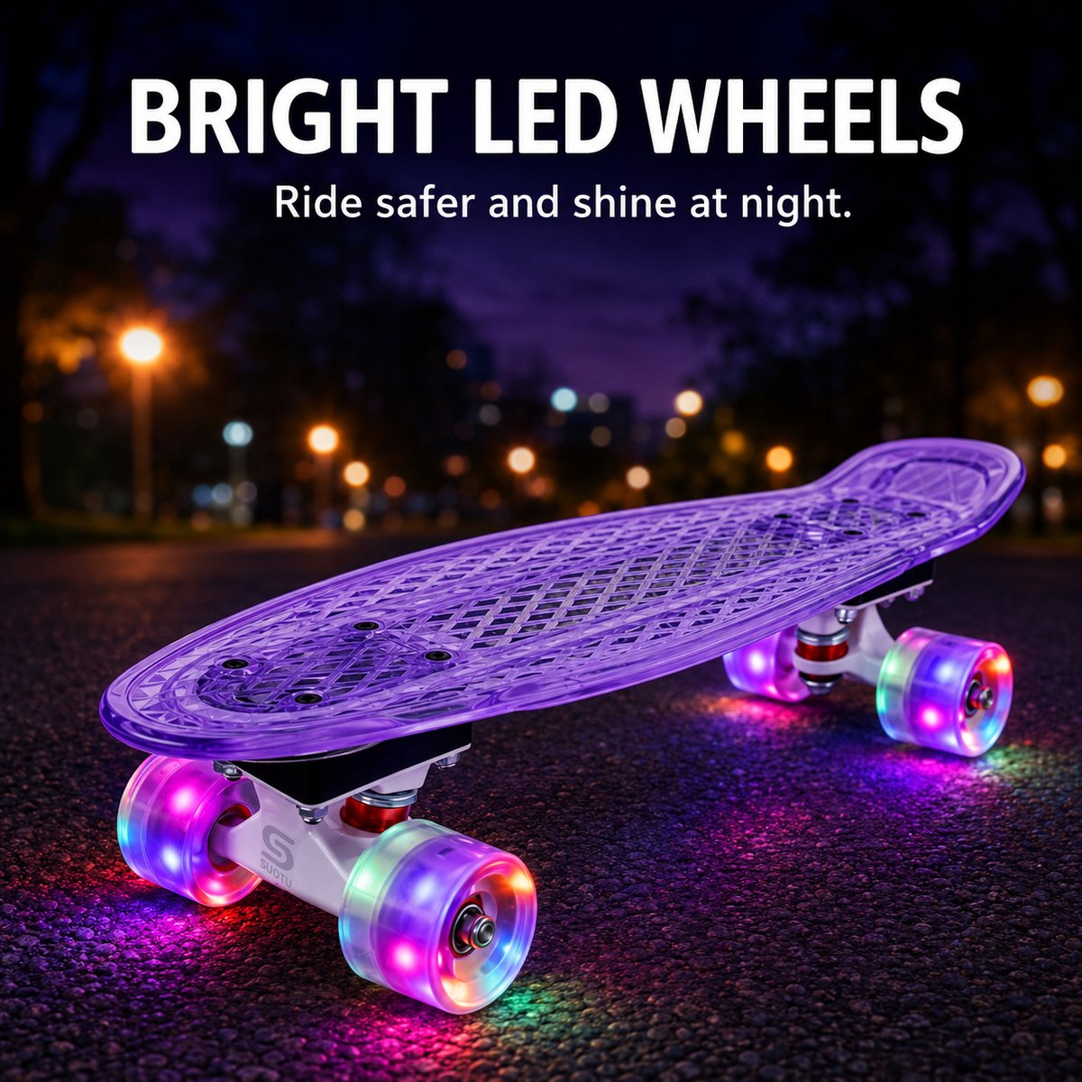 Suotu Skateboard met LED Lichtgevend Dek & Wielen - ABEC-9 - Skateboard Meisjes/jongens – Skateboard Volwassenen - Paars — afbeelding 4
