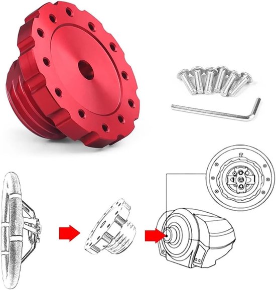 Stuurnaaf Adapter - Stuurwiel Verlenger - Betere Controle - Aluminium Legering - 75mm - Rood van Stuurnaaf Adapter — afbeelding 5