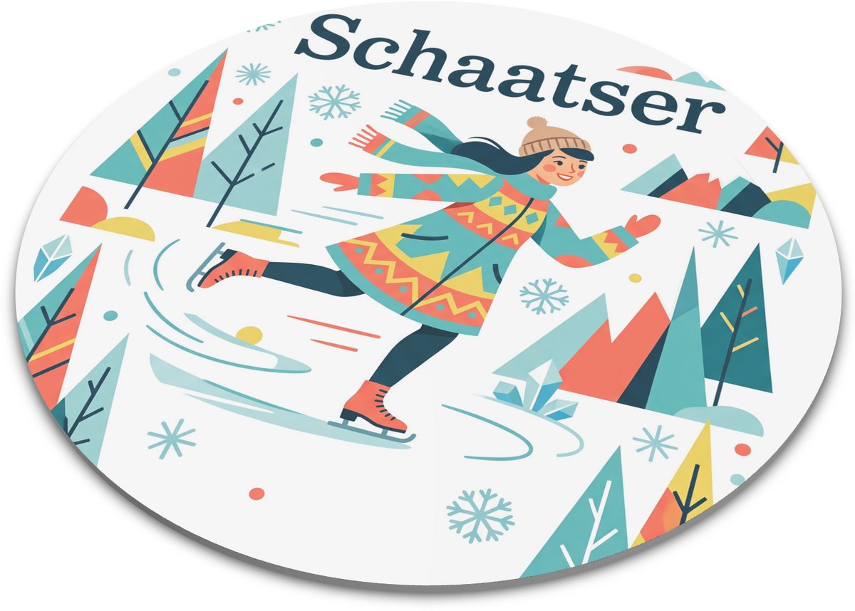 Ronde Muismat Schaatser Winter Sport Illustratie Cadeau voor Schaatser en Wintersportfan 22x22 cm