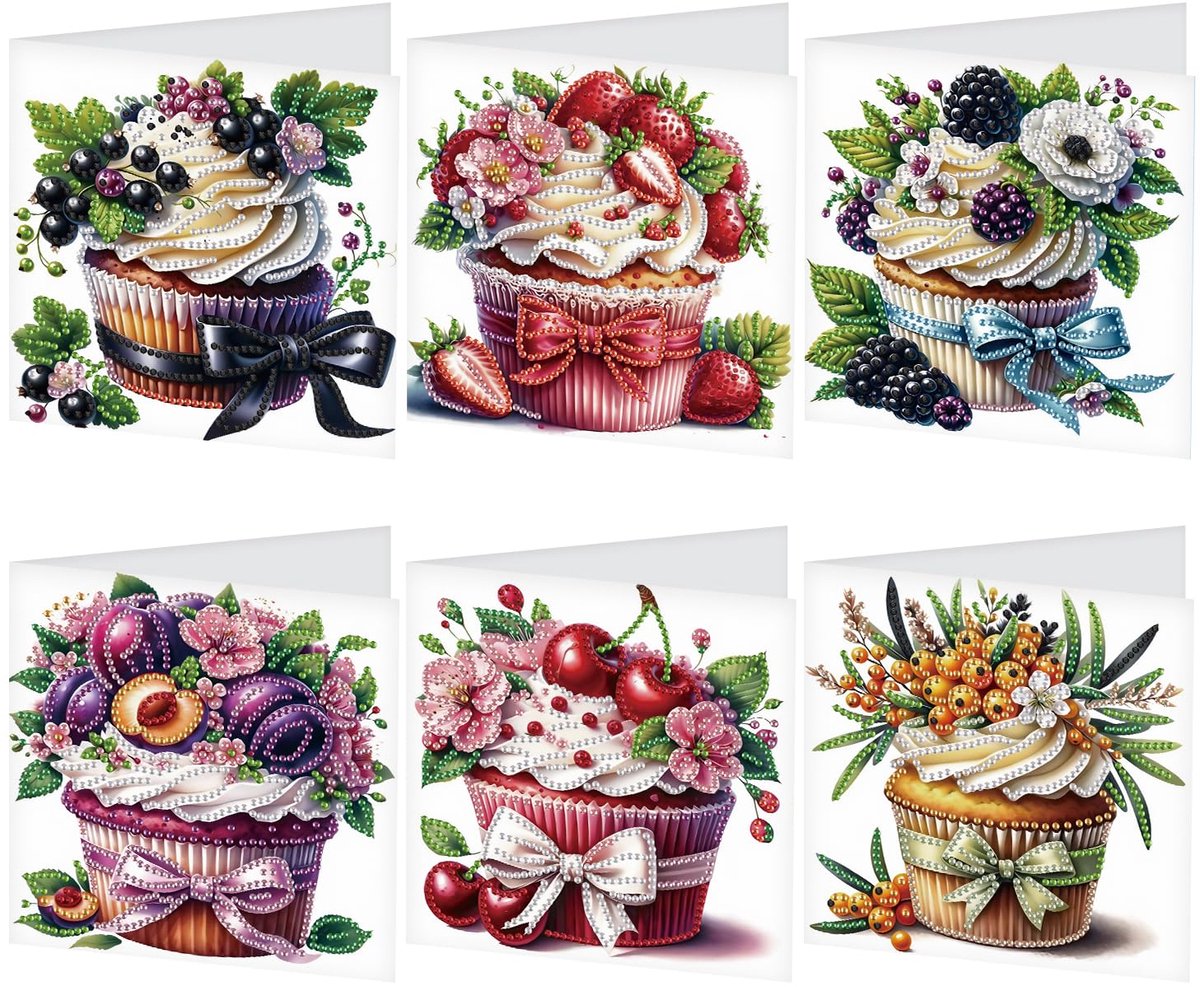 SnelShoppen - Diamond Painting verjaardagskaarten set van 6 stuks, kleurrijke diamantschilderij wenskaarten met enveloppen, bedankkaarten voor feestda