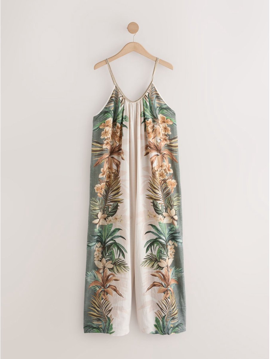 Next - Dames - Wijduitlopende jumpsuit met bandjes - Crème