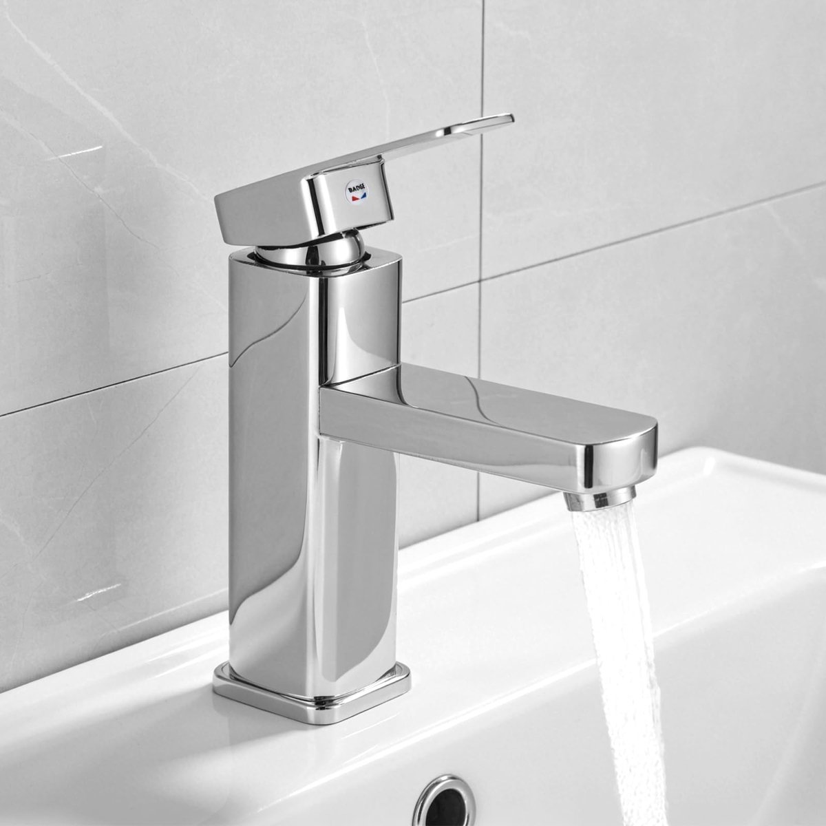 SnelShoppen - Junrvivy Badkamer Wastafelkraan Eengreepsmengkraan Mat Zilver Roestvrij Staal voor Warm en Koud Water - Luxe Wastafelmengkraan voor Badk