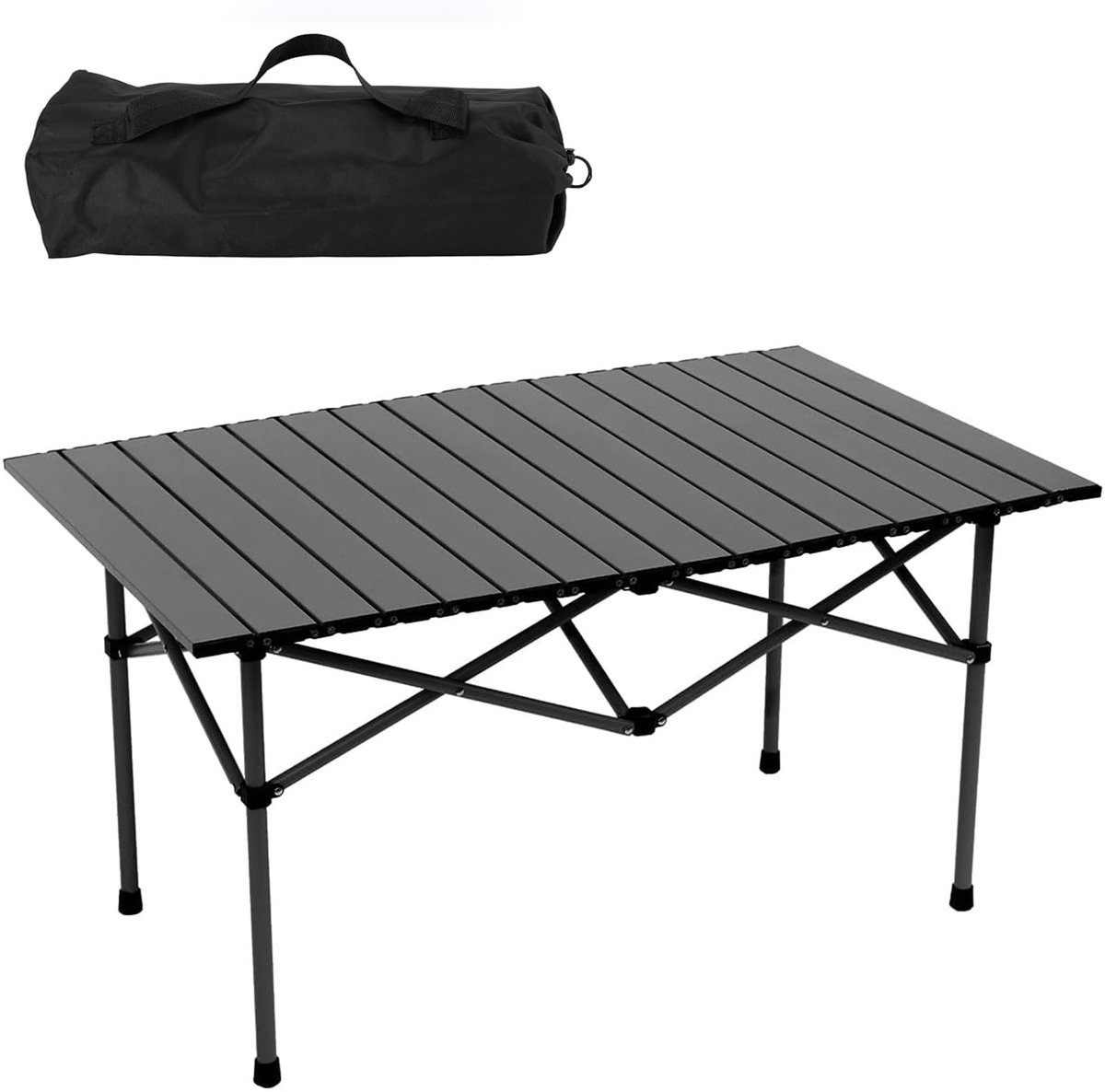 SnelShoppen - Opvouwbare Campingtafel Inklapbaar 95x56x50 cm - Draagbare Klaptafel met Oprolbaar Tafelblad van Koolstofstaal - Ideaal voor Camping, Pi