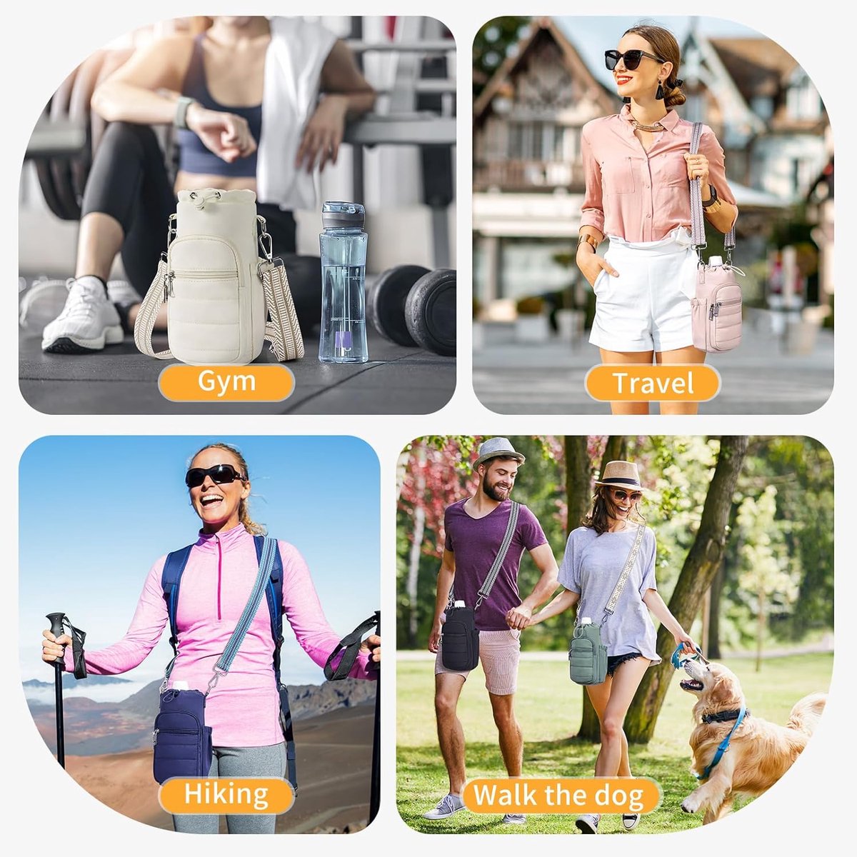 Waterfles tas - Flessenhouder - Waterfles tas - Flessendrager - Met schouderriem - 40 oz - Telefoontasje - Schoudertas - Geïsoleerde waterflestas - Geschikt voor fitness, wandelen, trektochten en buitensporten - Zwart — cadeau in Sport & Outdoor - foto 2