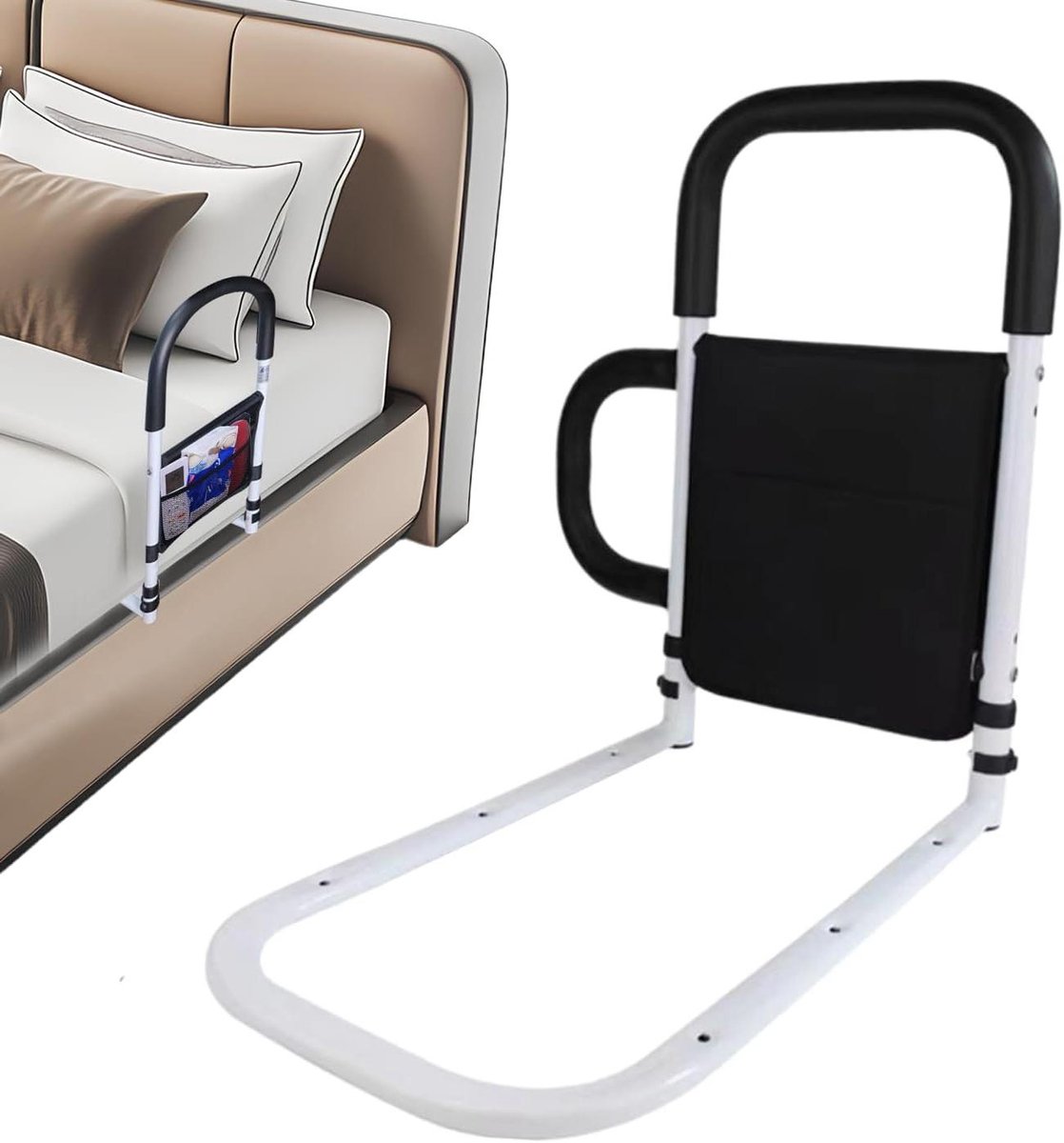 Bedbeugel Ouderen - Steunbeugel Zorg - Veilig In Bed Stappen - Met Opbergvak - 32 cm - Grijs