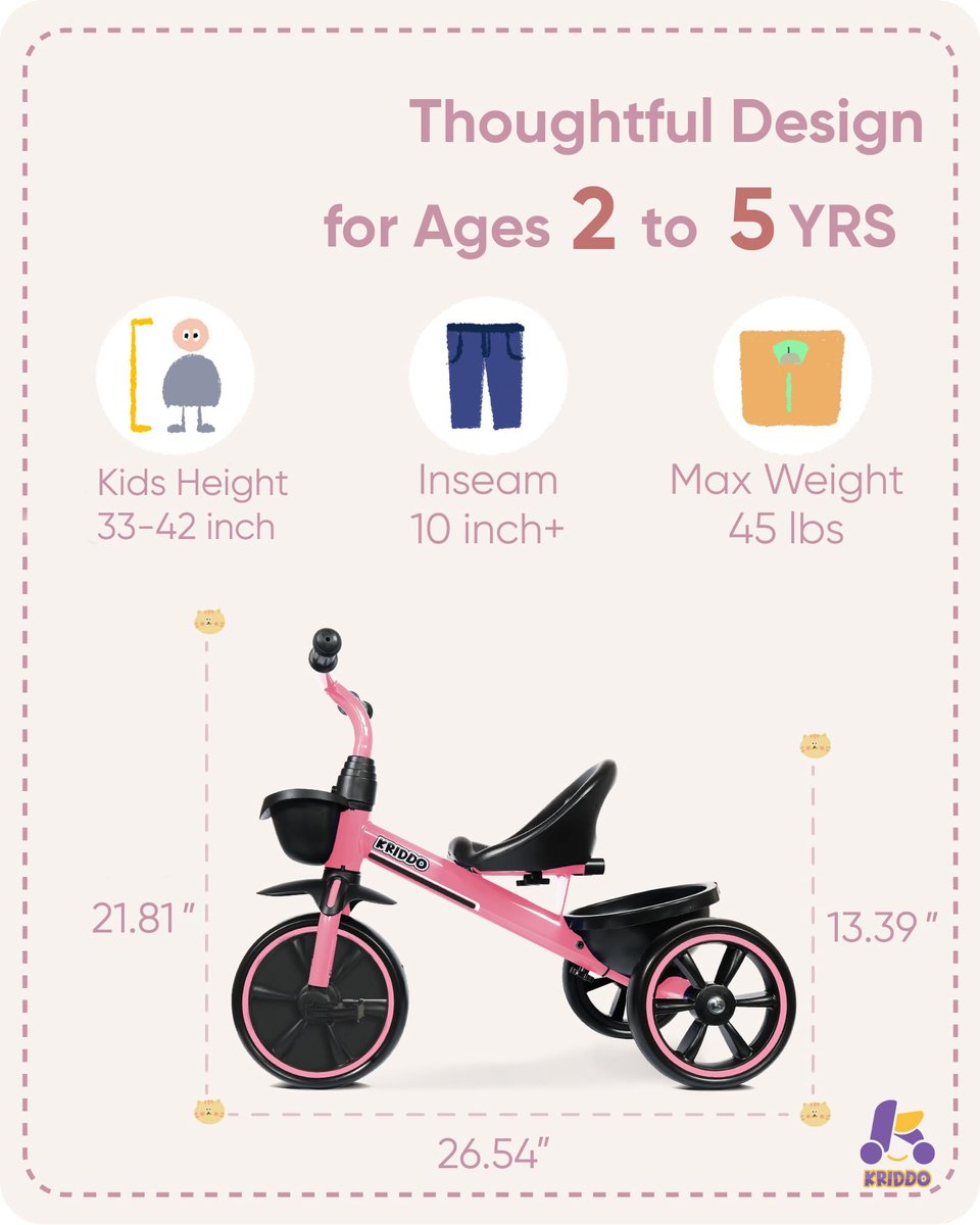 SnelShoppen - Driewieler voor Kinderen 24 maanden tot 4 jaar - Roze Peuter Driewieler - Lichtgewicht en Duurzaam - Perfect Cadeau voor Peuters en Kleu