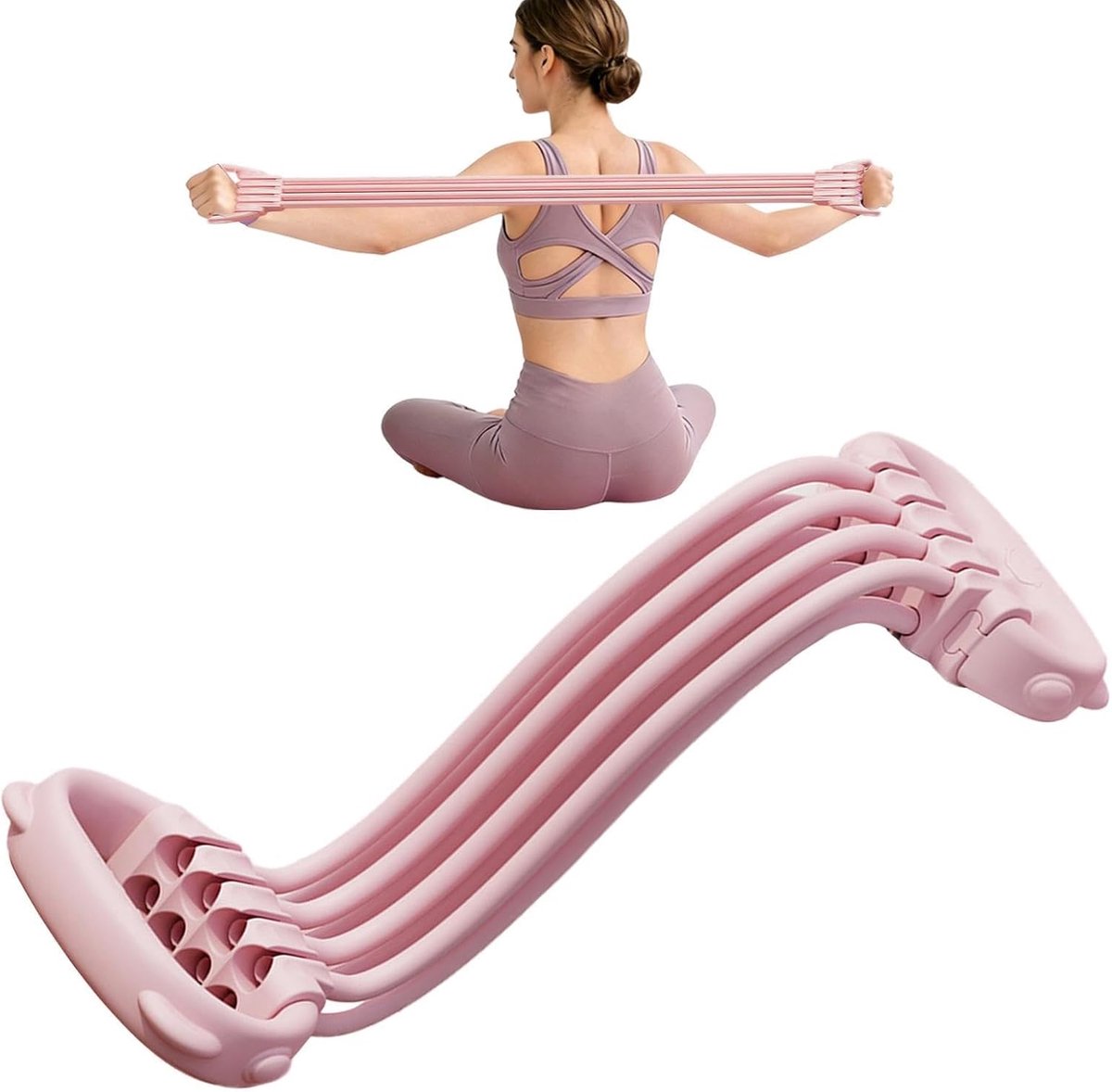 KZQ Weerstandsband met Handvatten - Antislip fitnessband voor kracht- en rekoefeningen - Geschikt voor thuisgebruik, yoga, pilates en fysiotherapie - Roze