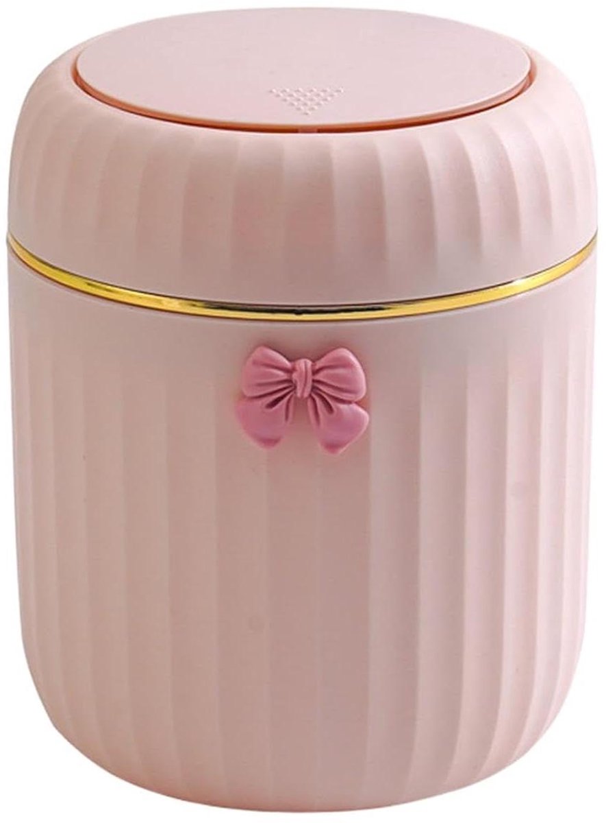 Kleine Tafelprullenbak - Mini Afvalbak Bureau - Ruimte Netjes Houden - Met Drukdeksel - 16.5 cm Hoog - Roze