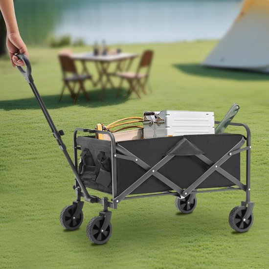 Opvouwbare Bolderkar - Handwagen Transportkar - Outdoor Werkzaamheden - Terrein Geschikte Wielen - 80kg Belastbaar - Zwart van Opvouwbare Bolderkar — afbeelding 3