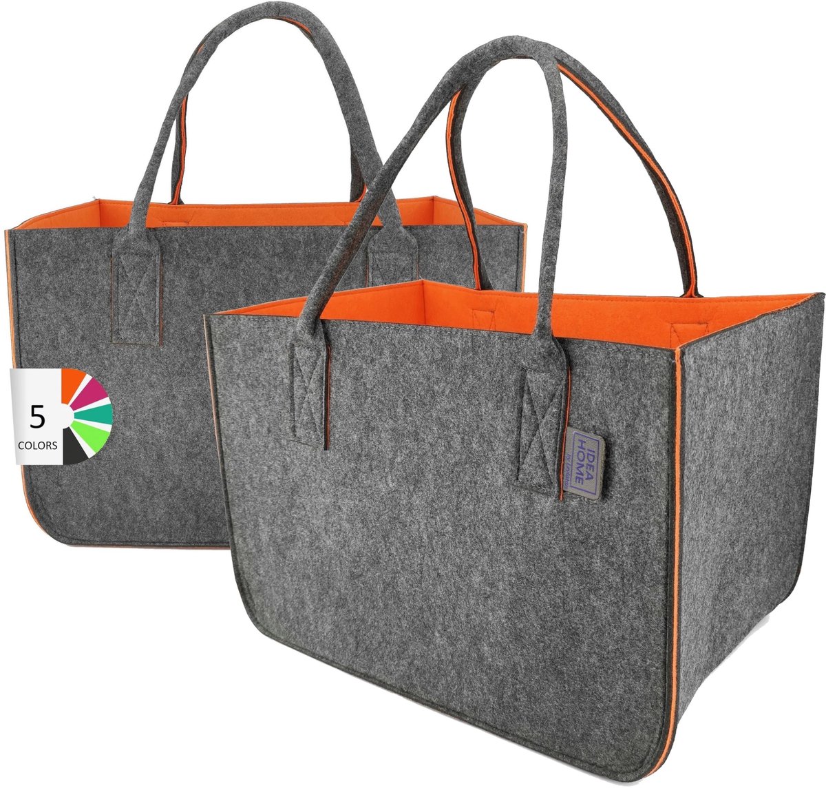 SnelShoppen - XL Vilten Tas 30 Liter - Donkergrijs/Oranje - Opvouwbare Boodschappentas, Shopper, Haardhouttas, Kledingmand, Speelgoedtas voor Camping,