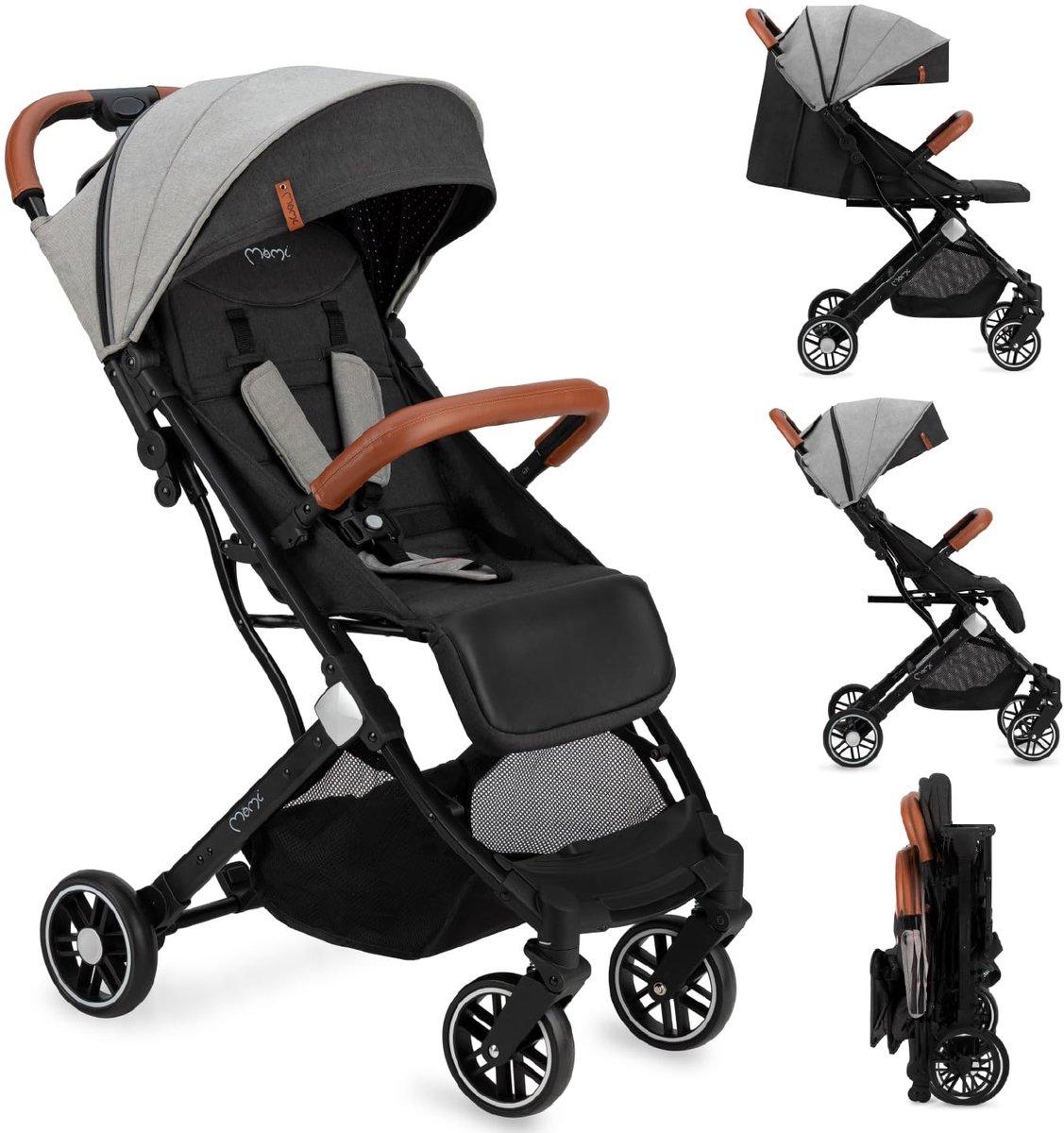SnelShoppen - Inklapbare Kinderwagen voor Kinderen vanaf 6 Maanden - MoMi ESTELLE met 5-punts Riem, Telescoopstang, Boodschappenmand, Lichtgewicht, Ge