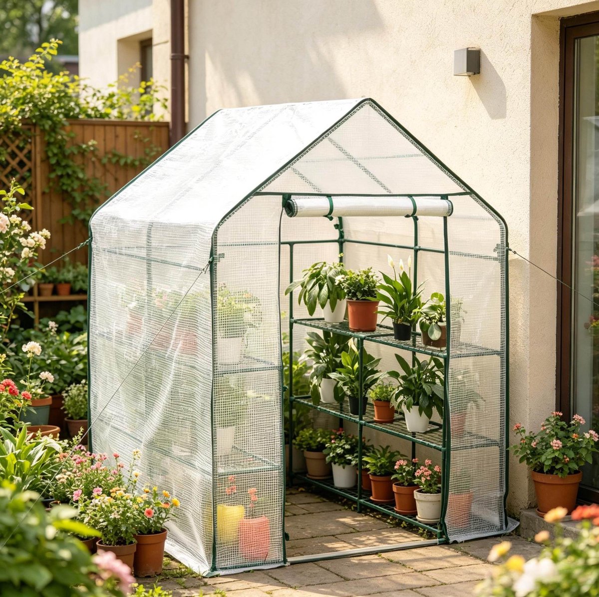 MIVRAY Tomatenkas – Ruime Tuinkas Met Rits – 143 X 143 X 195 Cm – Staal En Polyethyleen – Wit – Bescherming Voor Tomaten En Planten
