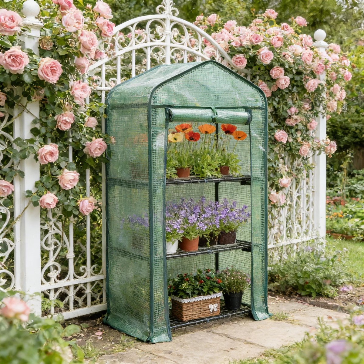 MIVRAY Foliekas – Compact En Stevig Met Oprolbare Deur – 69 X 49 X 125 Cm – Metaal En Polyetheen – Groen – Voor Balkon, Terras En Tuin