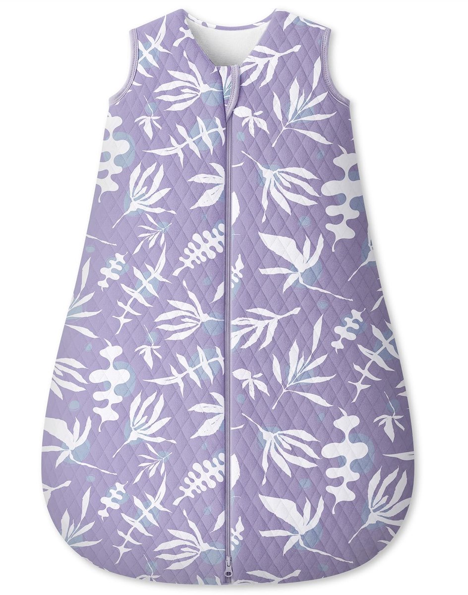 SnelShoppen - Slaapzak voor baby's 1,5 TOG, 12-18 maanden, 67 cm, paarse bladeren, ideaal voor jongens en meisjes, veilig en comfortabel voor een goed