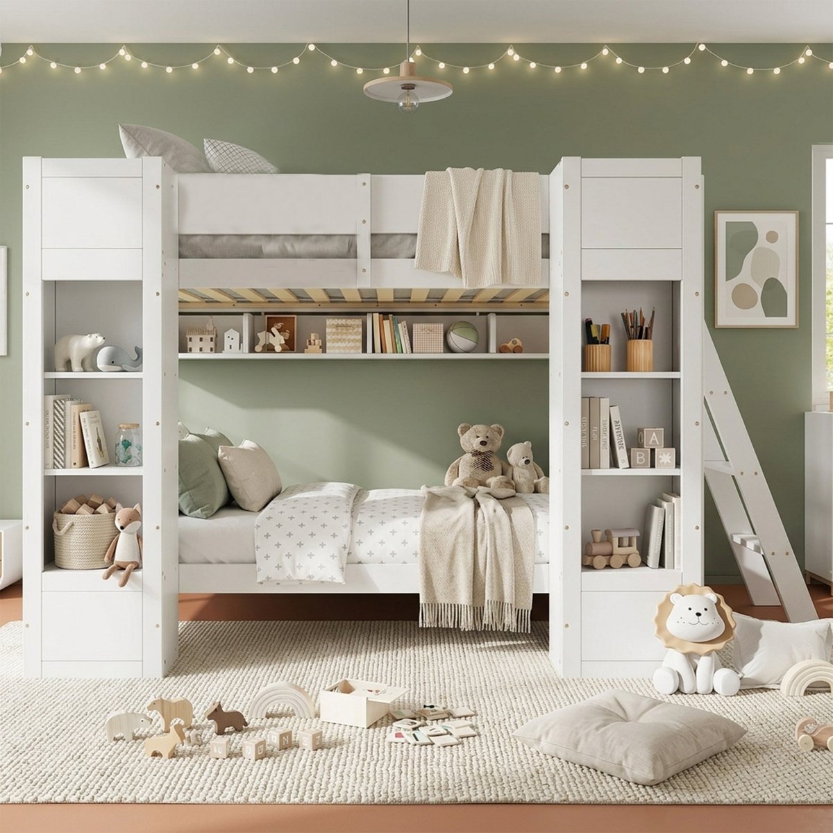 STILVORA Stapelbed 90x200 cm Met Matras Zonder Matras Kinderbed Met Opbergruimte En Ladder Links Of Rechts - Wit