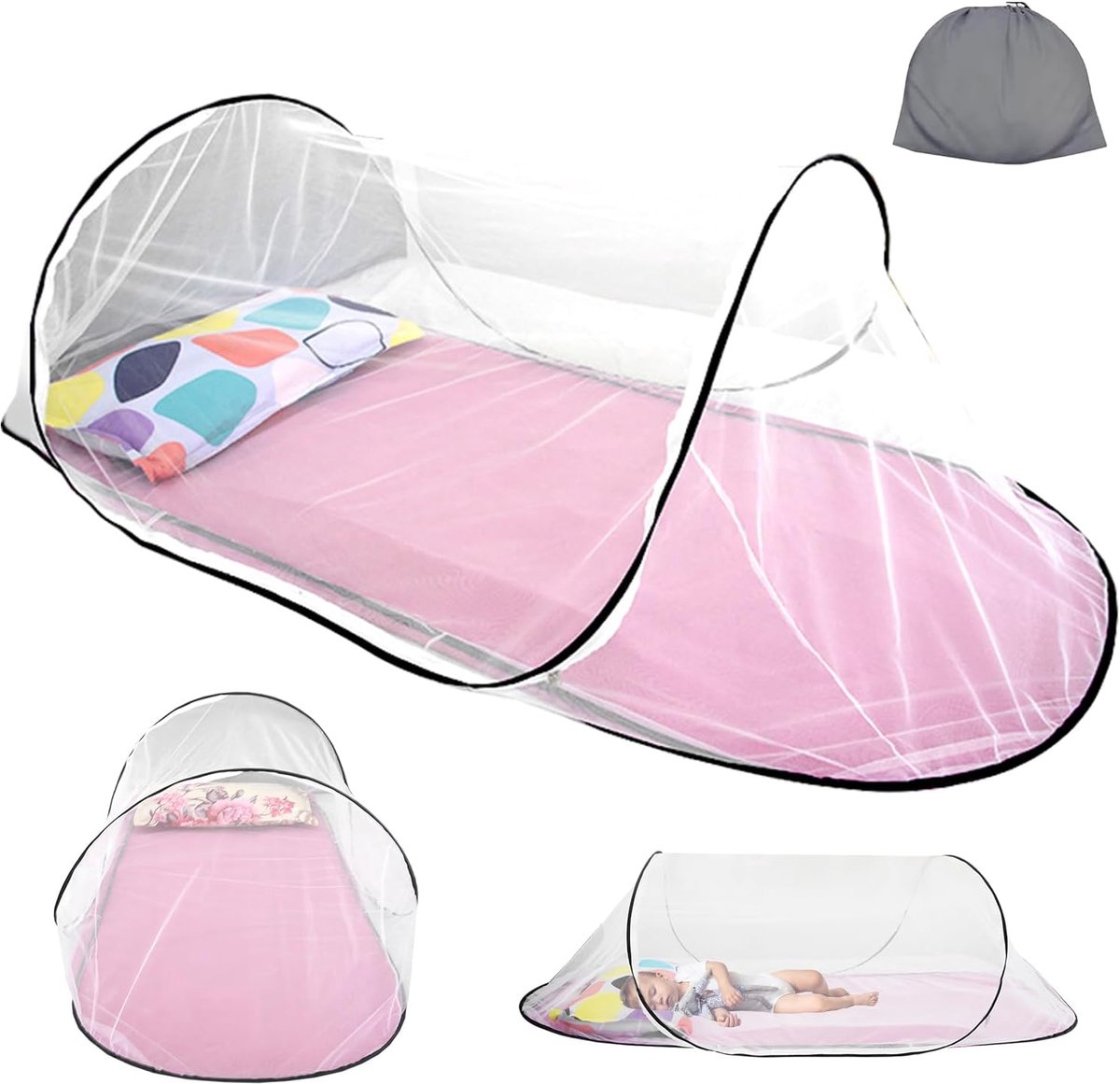 SnelShoppen - Draagbare Reis-Muggennet 200x80x56 cm - Opvouwbaar Draagbaar Muggennet met Opbergtas voor Baby's en Volwassenen - Ideaal voor Camping, T