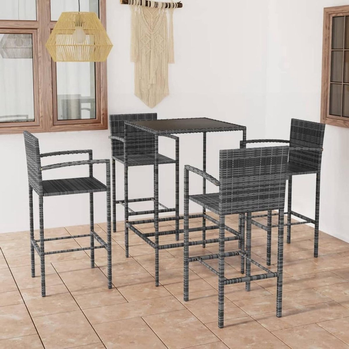Barset 5-delig - Tuinmeubelset Lounge - Buiten Ontspannen - Gehard Glas Tafelblad - 73.5 cm Hoog - Grijs
