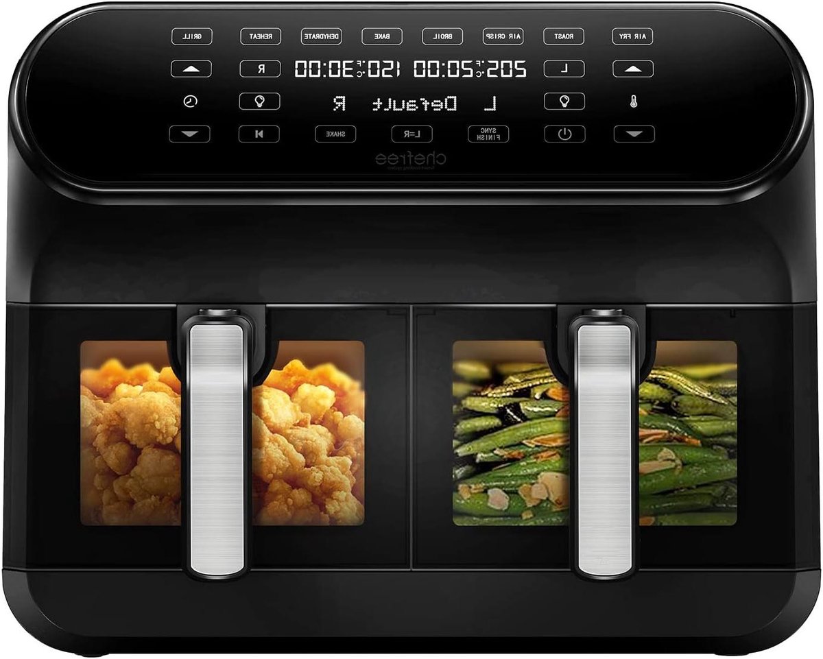 Luchtfriteuse met Dubbele Mand - Airfryer Heteluchtfriteuse - Gezond Koken - Dubbel Zichtvenster - 8 Liter - Zwart