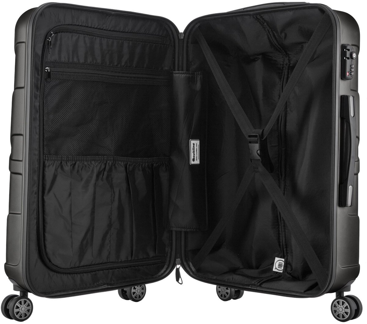 SnelShoppen - Middelgrote koffer 66x44x27 cm ABS harde schaal uitbreidbaar (58-68 L) met TSA slot en 4 dubbele wielen, Telescopische handgreep, Grafie