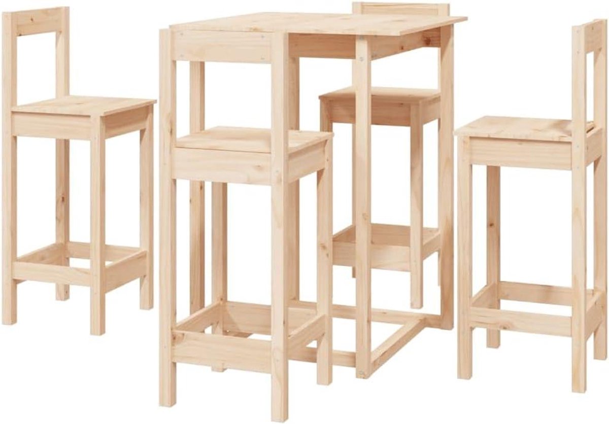 Barset 5-delig - Bartafel met krukken - Gezellig samenzijn - Massief grenenhout - 80 x 80 x 110 cm - Bruin