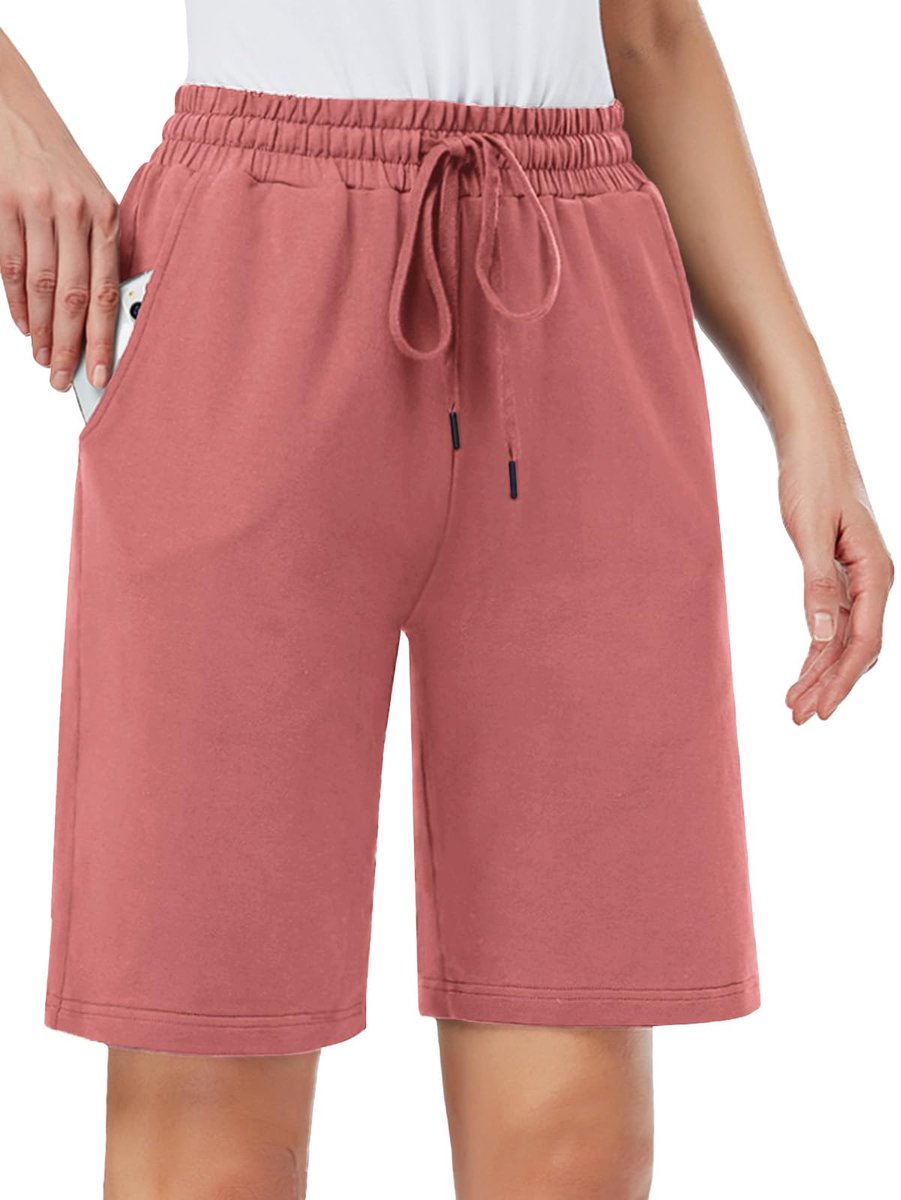 SnelShoppen - MOVE BEYOND Bermudashorts Dames Korte Broek Zomer Katoenen Sportbroek Joggingbroek Knielang Sweatshorts met 3 Zakken Roze XXL