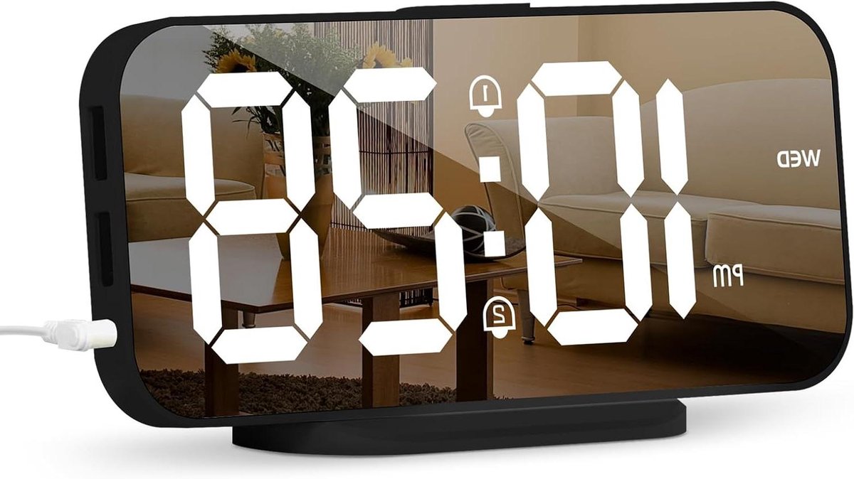 Digitale Wekker - Spiegel Klok - Wakker Worden - Dubbele Alarmen - Compact Formaat - Zwart