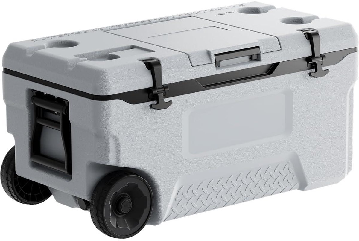 Draagbare koeler - IJsbox wielen - Familie picknicks - Langdurige koeling - 74 Quarts - Grijs-wit