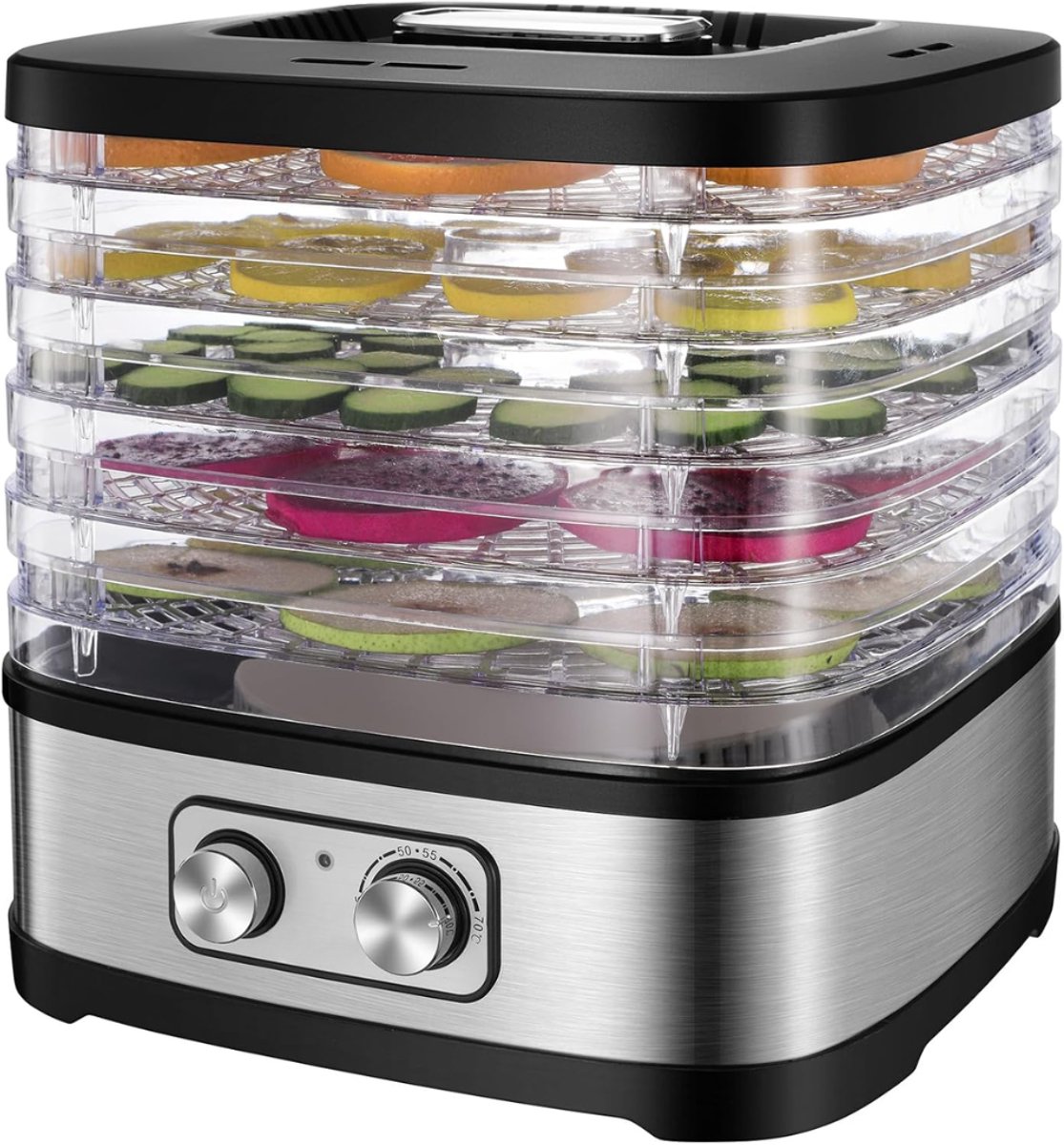 KIRA® Voedseldroger - 5 Hoogteverstelbare Tablets - Dehydrator - Droogapparaat voor Fruit en Groenten - Zilver - ‎27cm x 22cm x 24cm