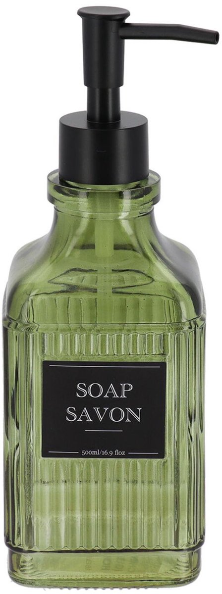 Tendance zeeppompje Paris - 500ml - groen transparant - glas - H22 x D8 cm - zeepdispenser