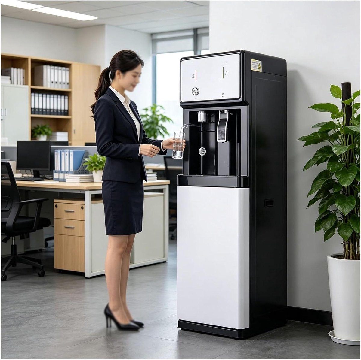 Waterdispenser met Aansluiting - Waterkoeler Kantoor - Direct Water Tappen - Drie Temperatuurstanden - 105 x 31 x 31 cm