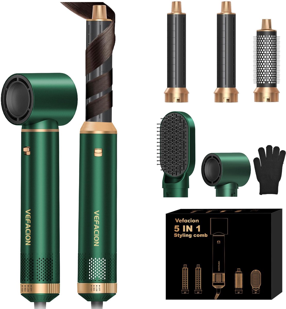 Thijox - Air Styler 5-in-1 Haarstyler 1000W Warmluchtborstel Ronde Borstelföhn Krultang Automatisch Krullen Droog Haar Volume Geven en Masseren