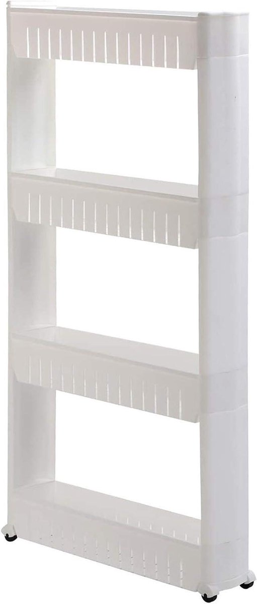 Opbergrek met Wielen - Keukenrek Badkamerrek - Huishoudelijke Opslag - Ruimtebesparend Ontwerp - 103x525x12 cm - Wit