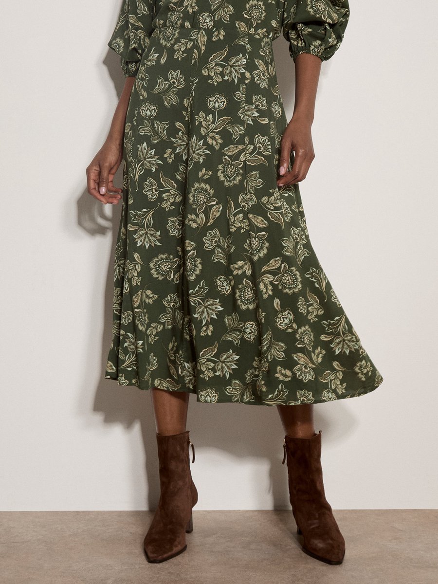 Midi-rok met A-lijn en folkloristische bloemenprint
