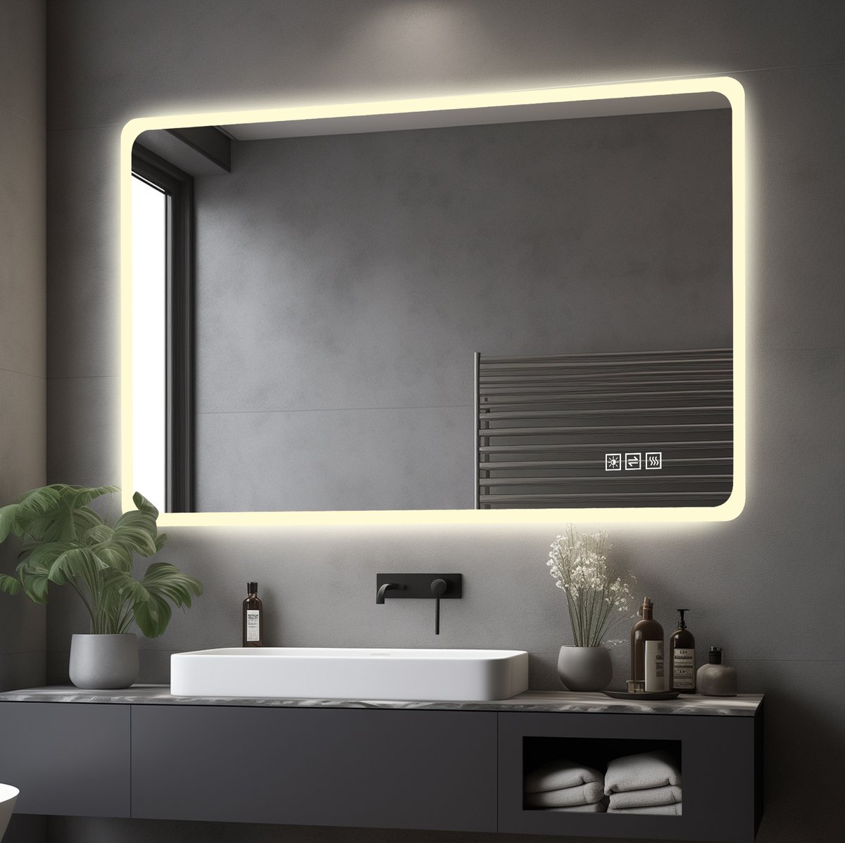 FloraGrace Spiegel – 60 x 100 cm LED Badkamerspiegel – Gehard Glas En Metaal – Zilver – Wandmontage Voor Badkamer – Dimbaar En Anti Condens