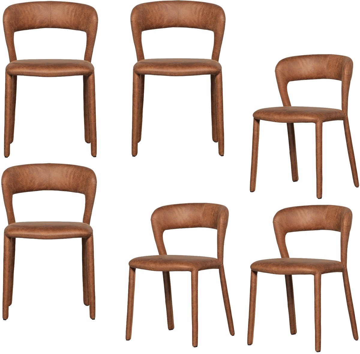 WOOOD Noble Eetkamerstoelen - Leerlook - Cognac - Set van 6
