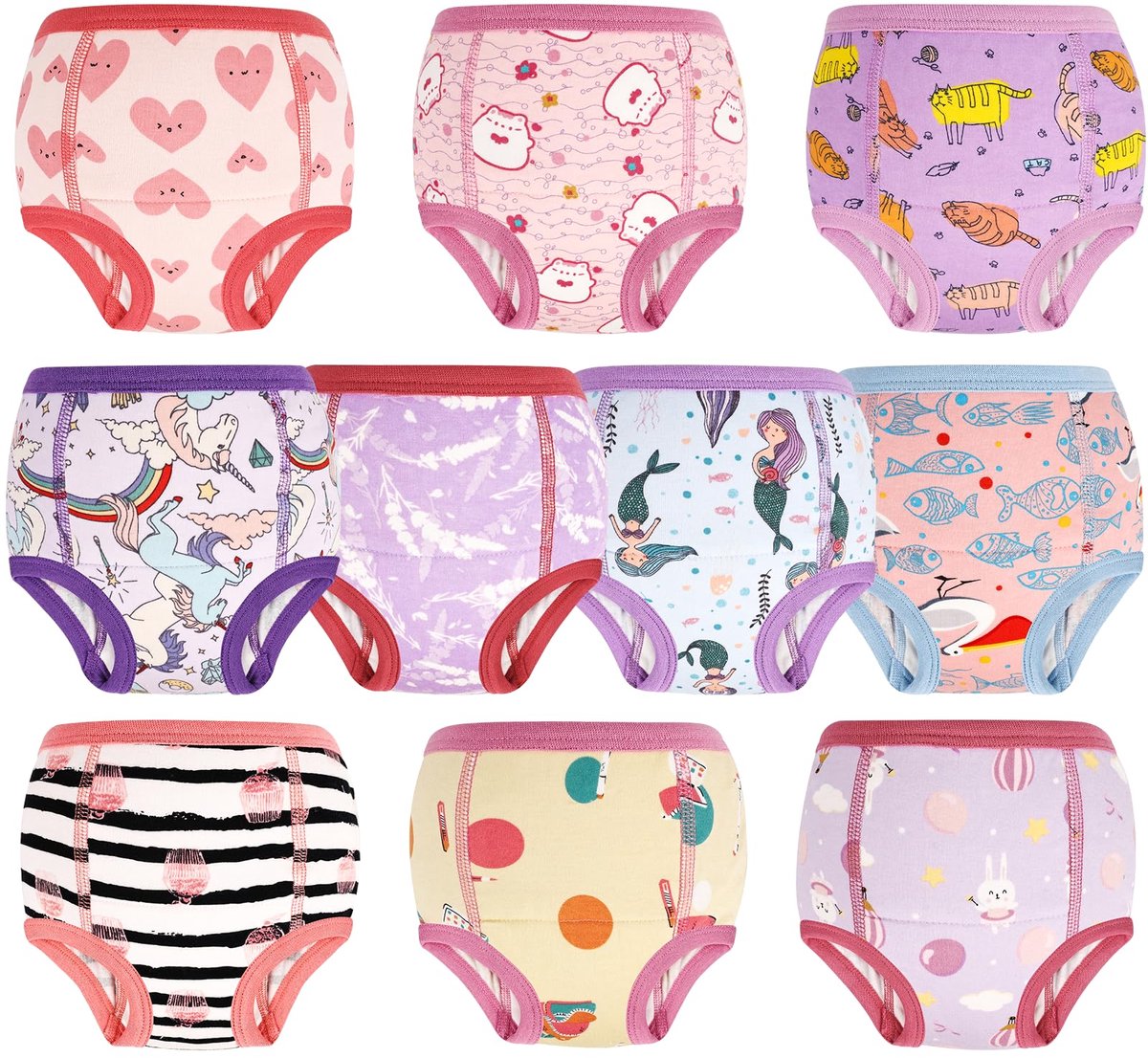 SnelShoppen - Katoenen Potty Training Pants voor Kinderen - Herbruikbare Toilet Trainingsbroek - Paarse Eenhoorn - 10-pack - Geschikt voor 3 Jaar - Id