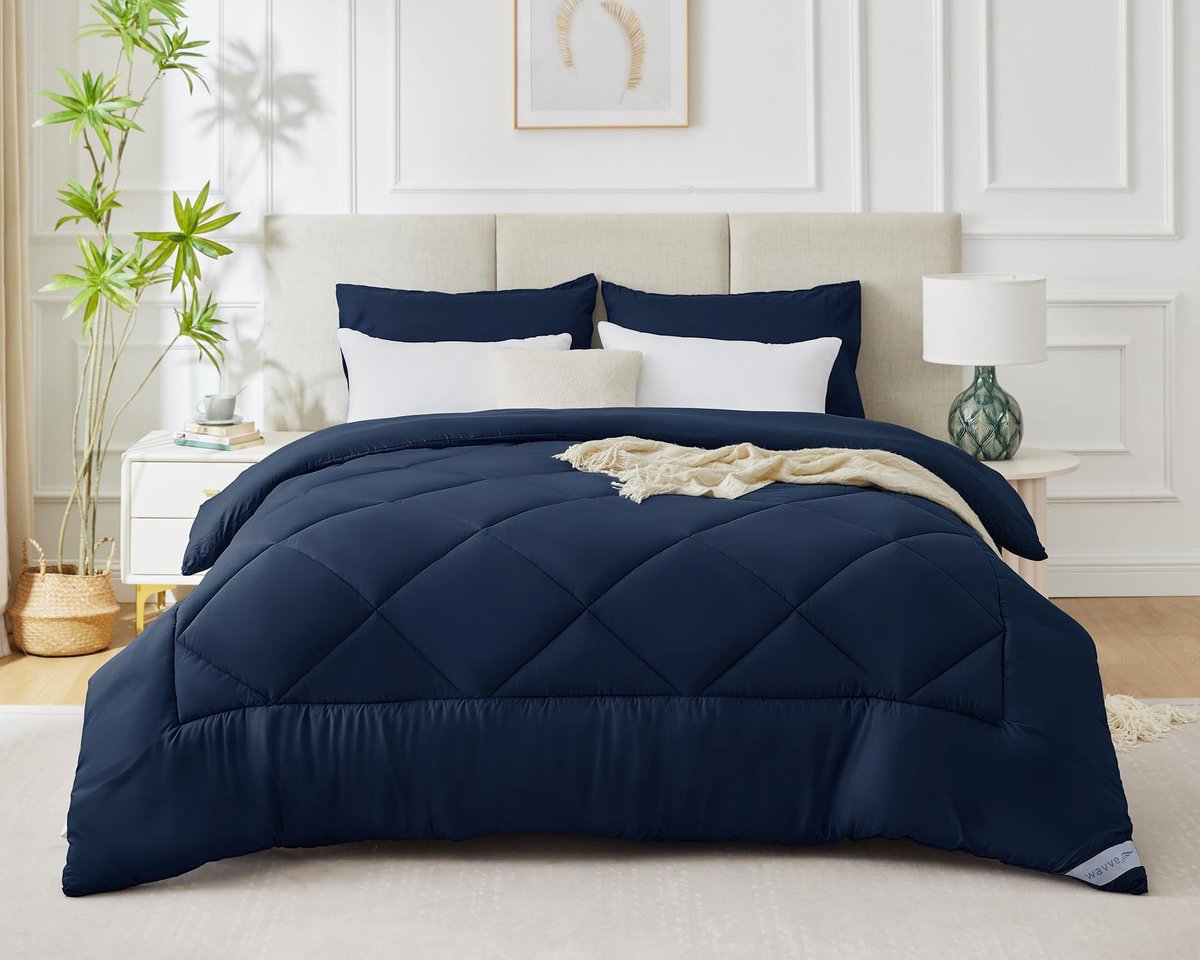 SnelShoppen - WAVVE Winterdekbed 200x200 cm, 450 g/m², Ademend en Zacht, Marineblauw, Perfect voor 105/120 cm Bed, Ideaal voor Koude Winternachten