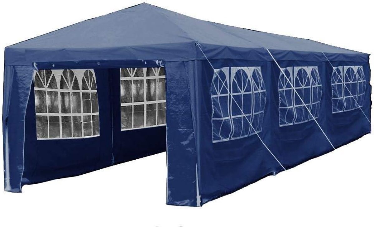 Partytent met zijpanelen - Feesttent Gazebo - Buitenfeesten organiseren - Waterdicht polyethyleen materiaal - 3 x 9 meter - Blauw