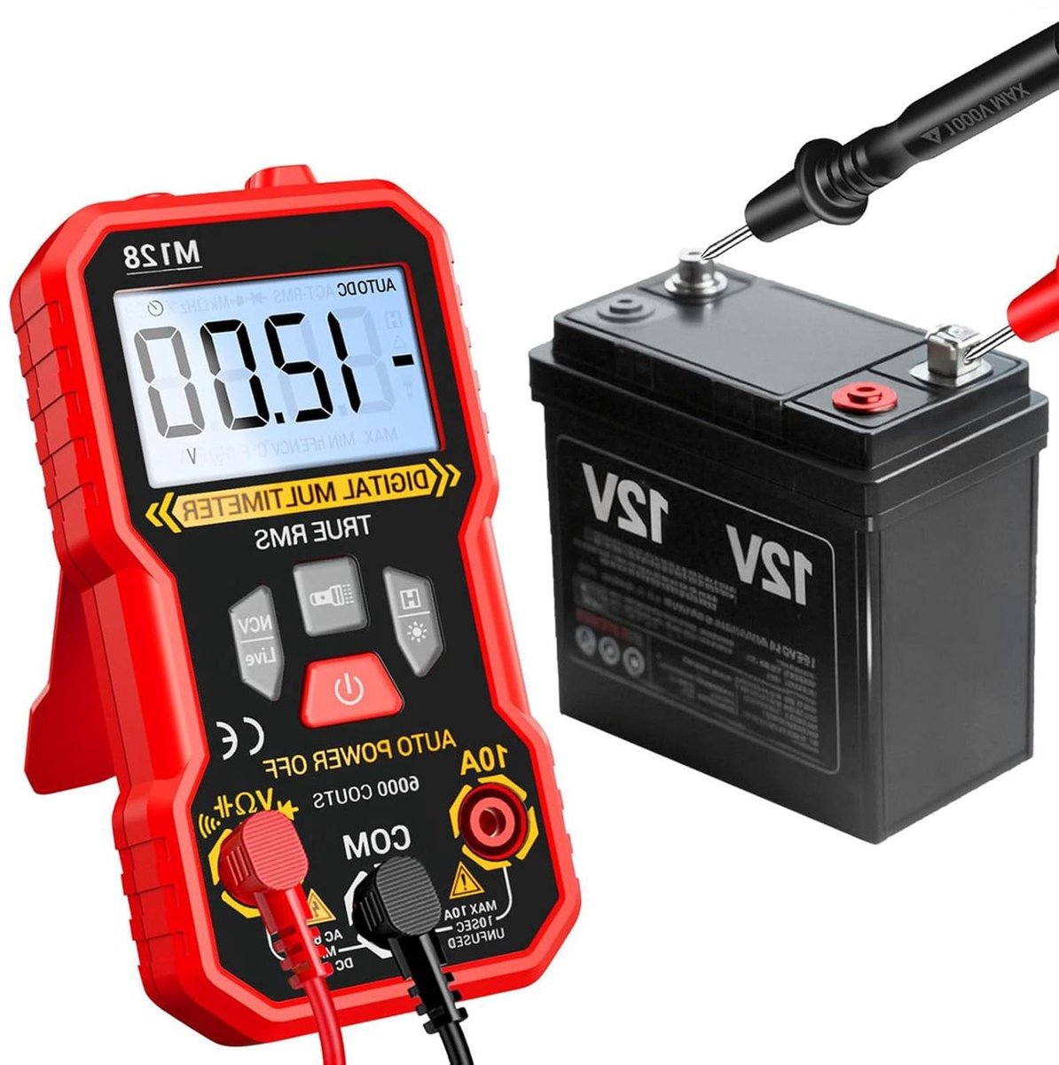 Multimeter Tester - Spanningszoeker Meetinstrument - Elektrische Diagnose - 6000 Tellingen Nauwkeurig - 11.5 x 6 x 2.9 cm - Rood