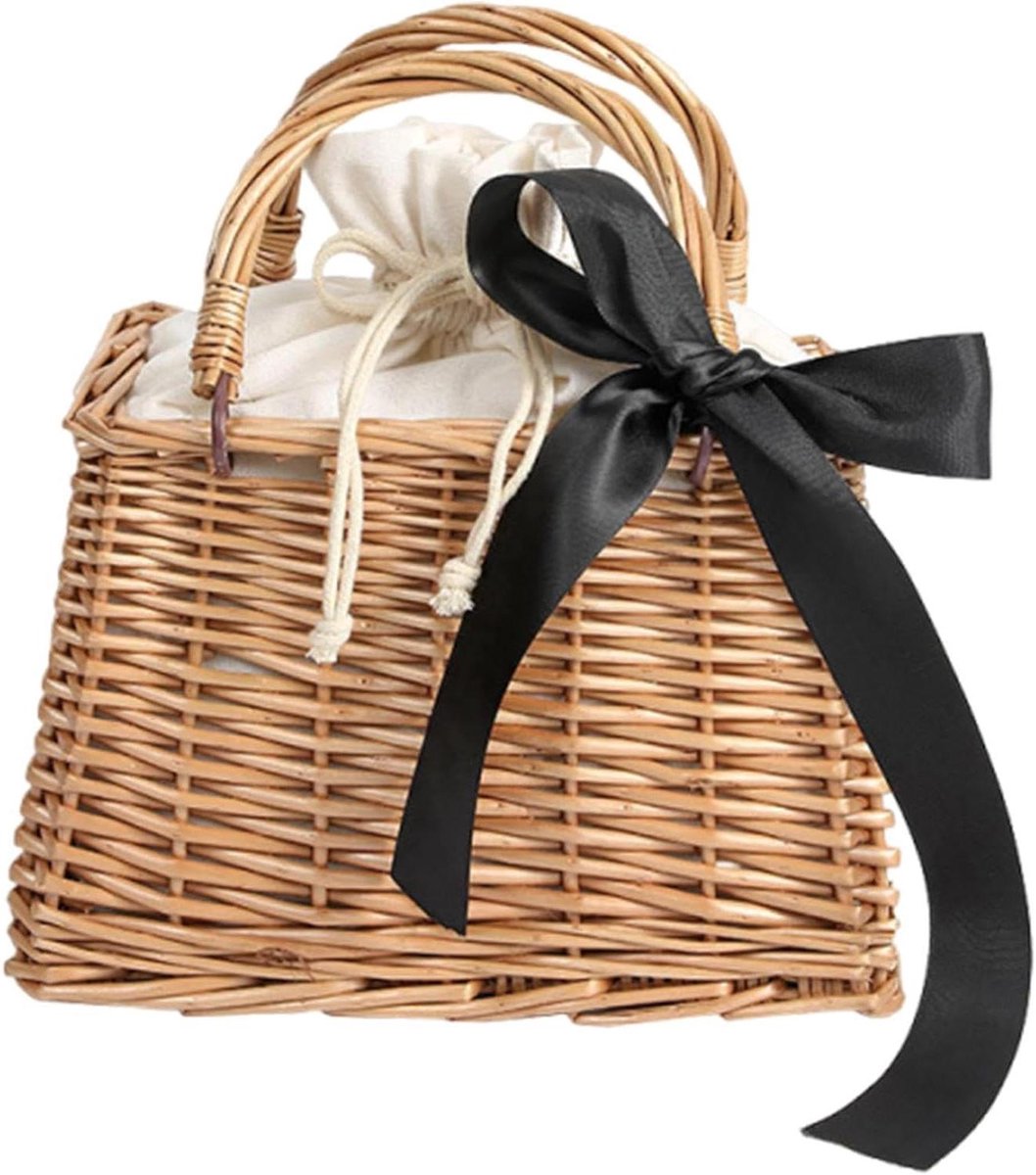 Rieten Draagtas - Strandtas Geweven - Zomerse Uitjes - Ruime Toegang - 24 x 16 x 16 cm - Niet gespecificeerd