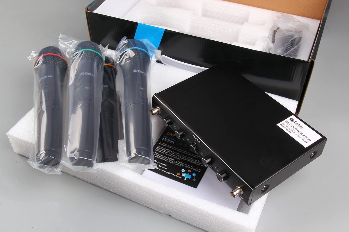 SnelShoppen - Draadloze Microfoonset UHF 4-Kanaals met 4 Handheld Microfoons voor Karaoke, Kerk, Feest - Metalen Ontvanger, A-Frequentie