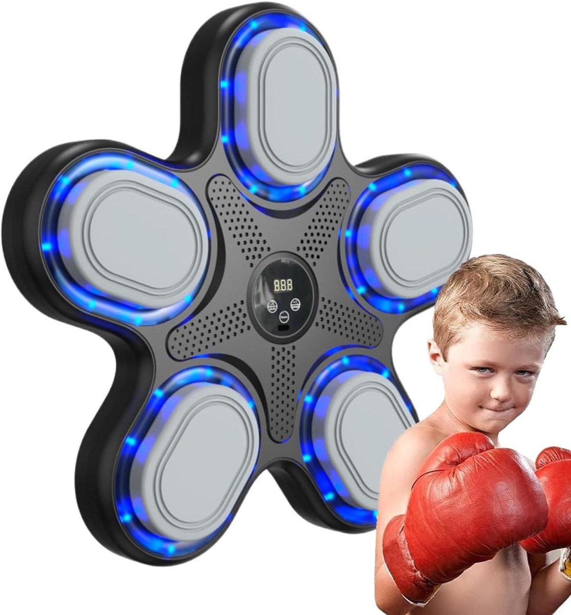 Muziek Boksmachine - Wandbokstrainer Boxapparaat - Fitness Training - Dynamische LED Verlichting - 1.4 kg - Zwart