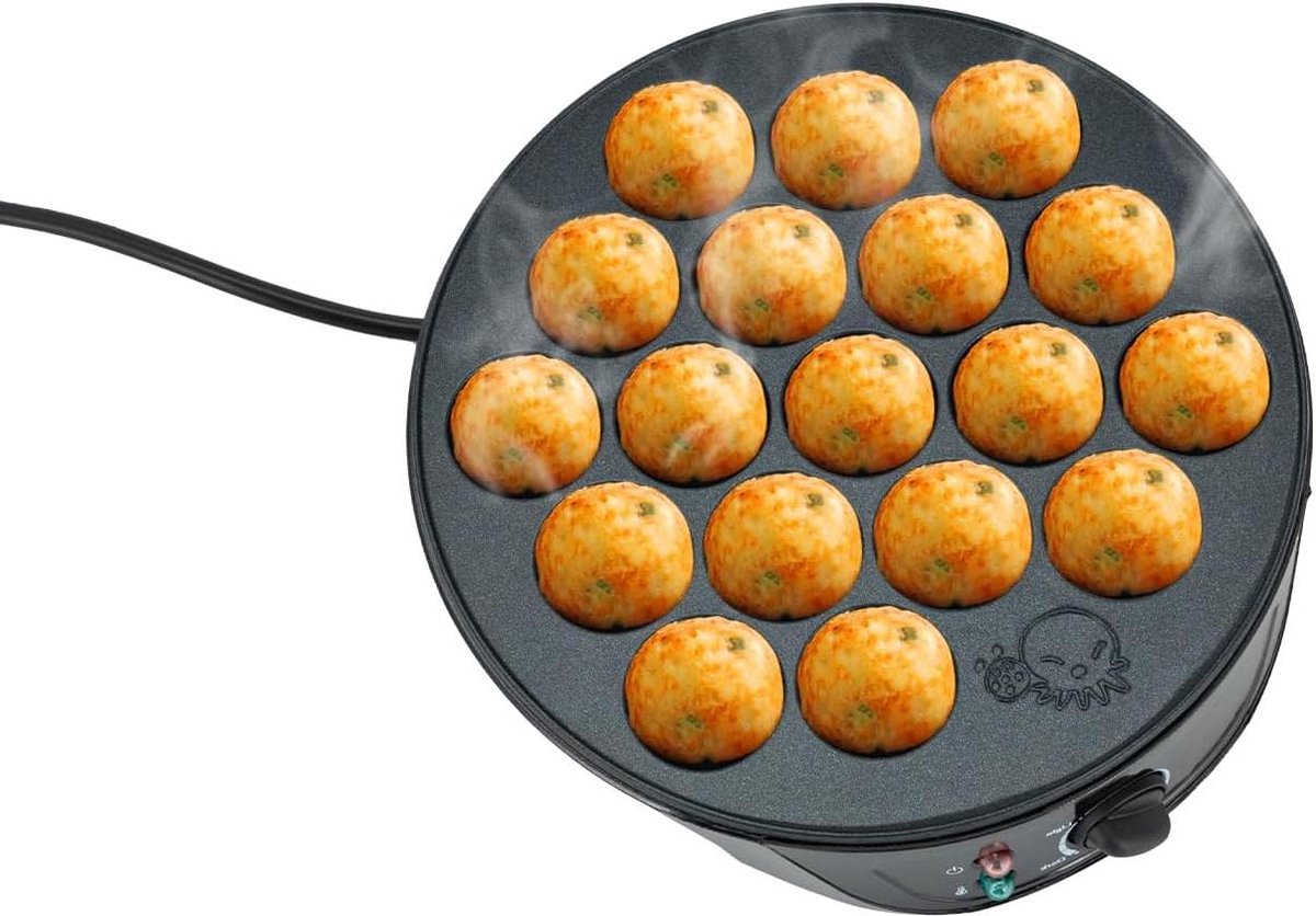 Elektrische Takoyaki Maker - Poffertjespan Mini Pannenkoek Machine - Snacks Maken - 18-Hole Grill Pan - 26.5 cm - Zwart