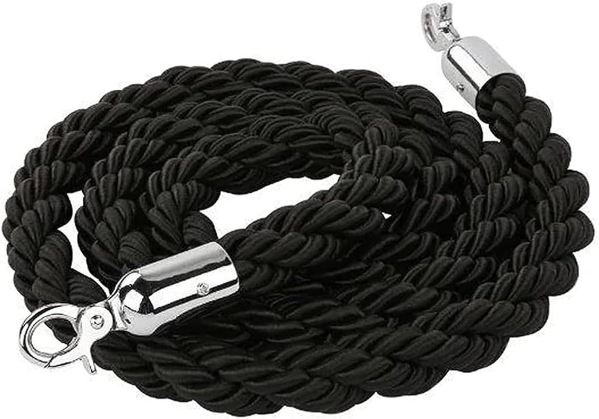Gevlochten Touw met Haken - Afscheidings Touw - Evenementen Begeleiden - Stevige Metalen Haken - 21 m - Zwart